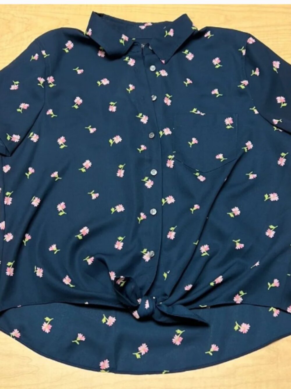 NWT J. Crew Mercantile Navy Floral Tie Waist Blouse — Size Medium